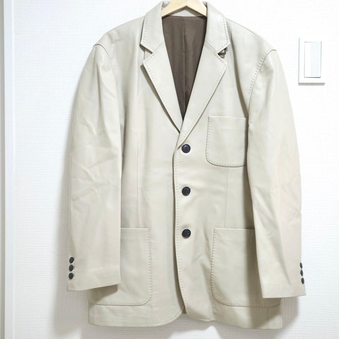 G-Stage ラムレザーテーラードジャケット　羊革　グレージュ　オフホワイト