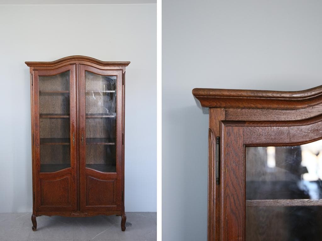 フランスアンティーク木製ブックケースキャビネット本棚/食器棚/飾り棚(90-93