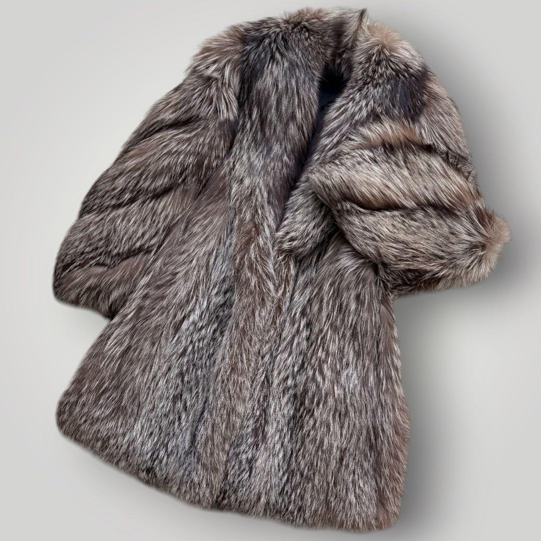 総丈100◎シルバーフォックス FOX ファーコート ふわふわ フリーサイズ