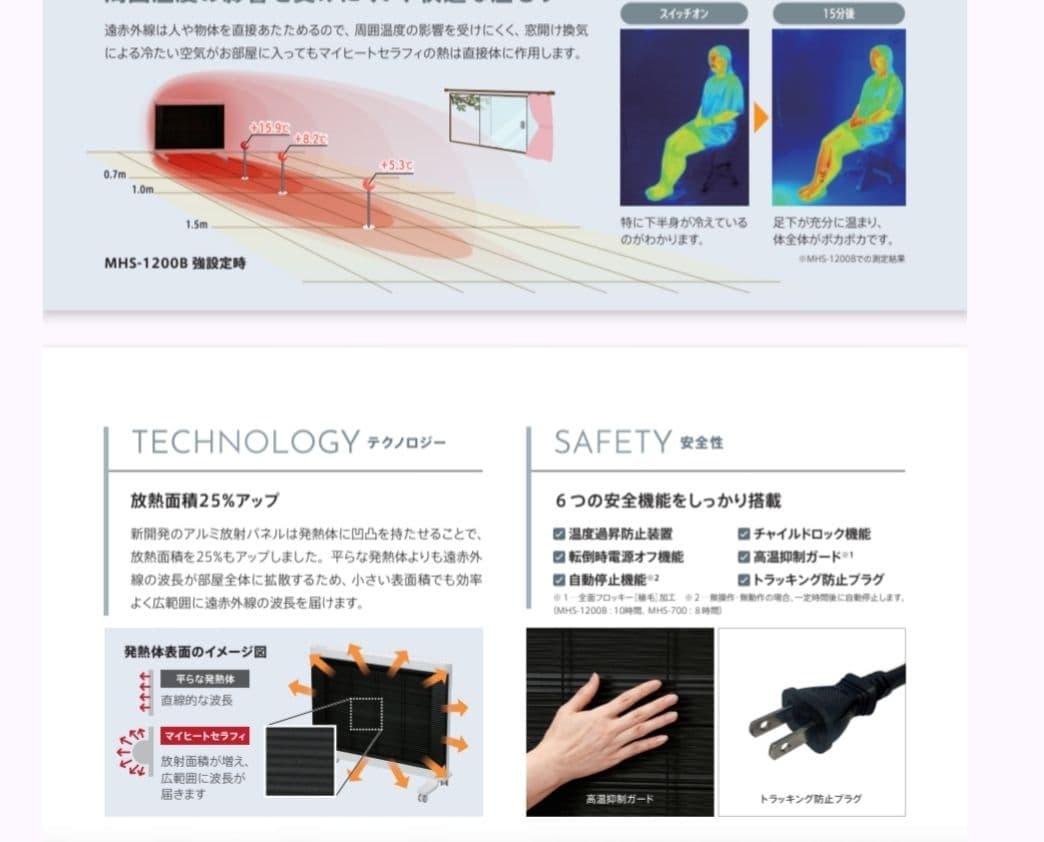 遠赤外線ヒーター マイヒートセラフィ MHS-1200B