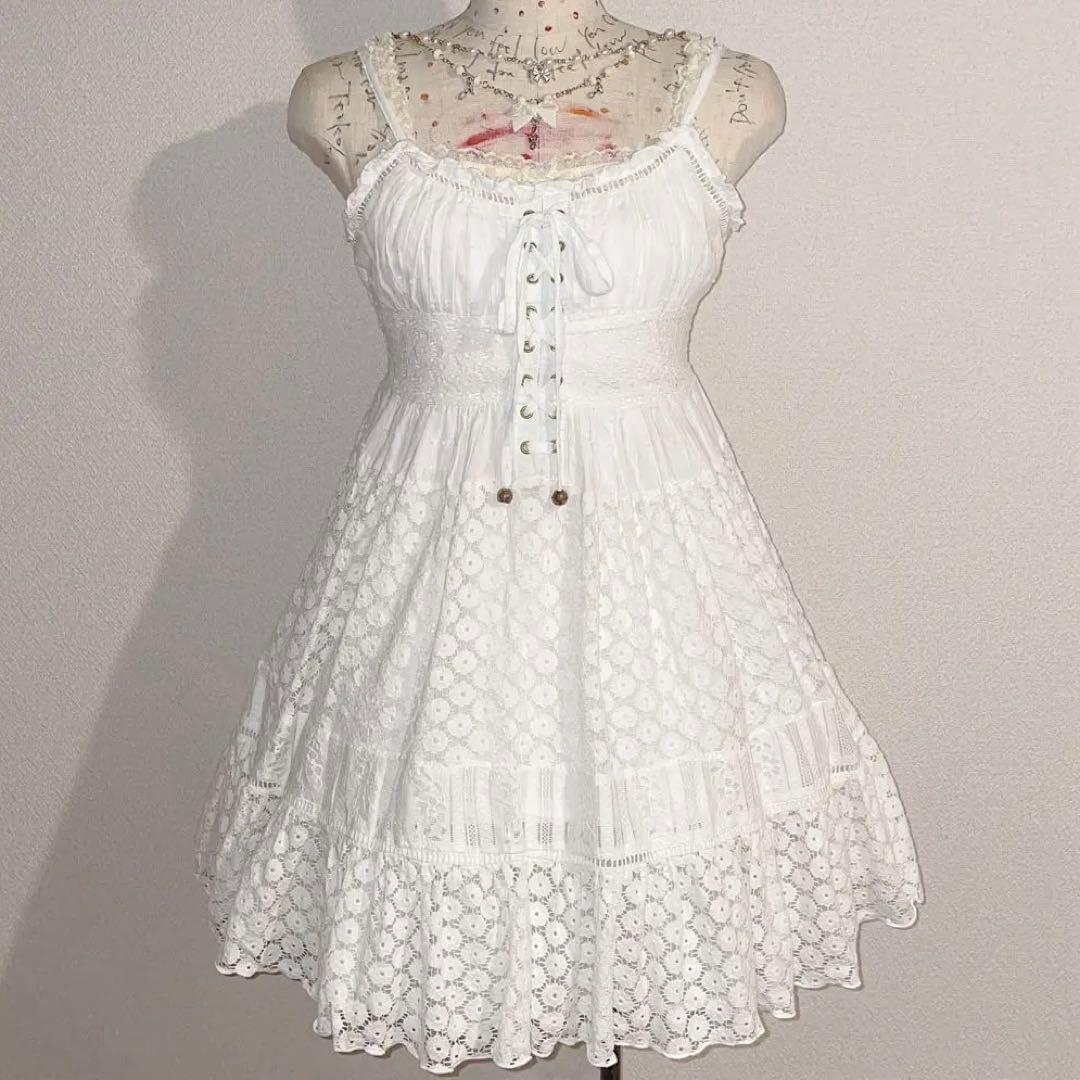 00s 希少 LIZLISA 総レースコルセット風レースアップキャミワンピ 姫系