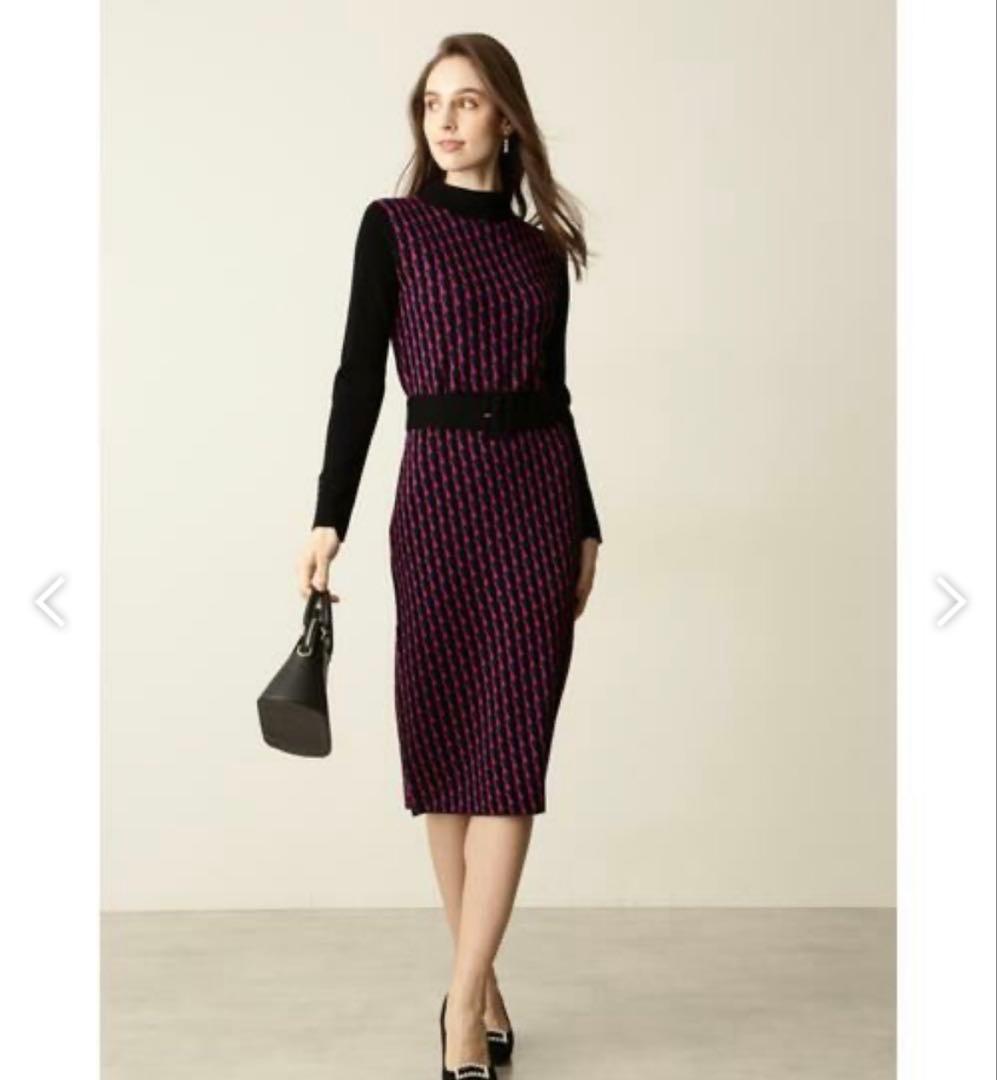 ジオメトリックジャカードニットワンピース