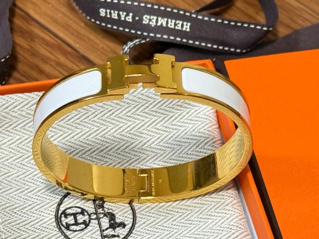 HERMESエルメス ゴールド ホワイト バングル