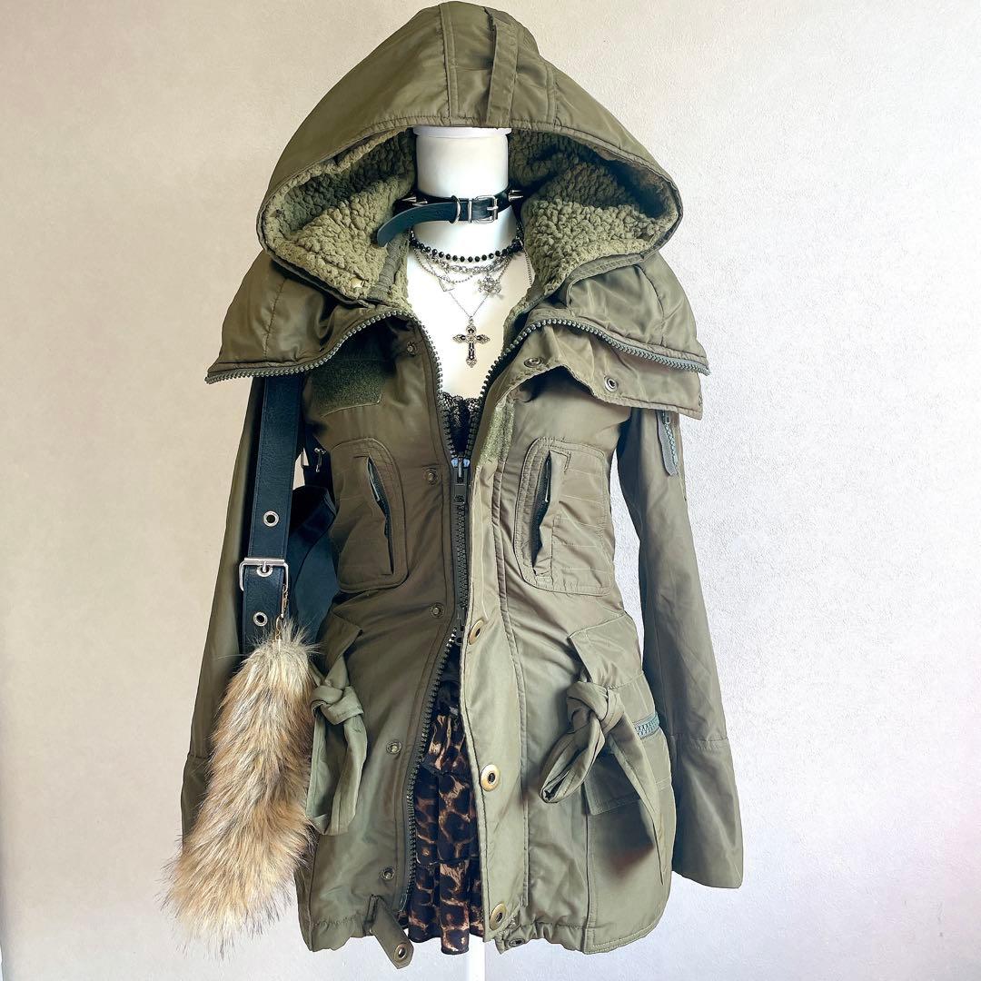 平成ギャル y2k　ミリタリーアウター　モッズコート　フェアリーグランジ　カーキ