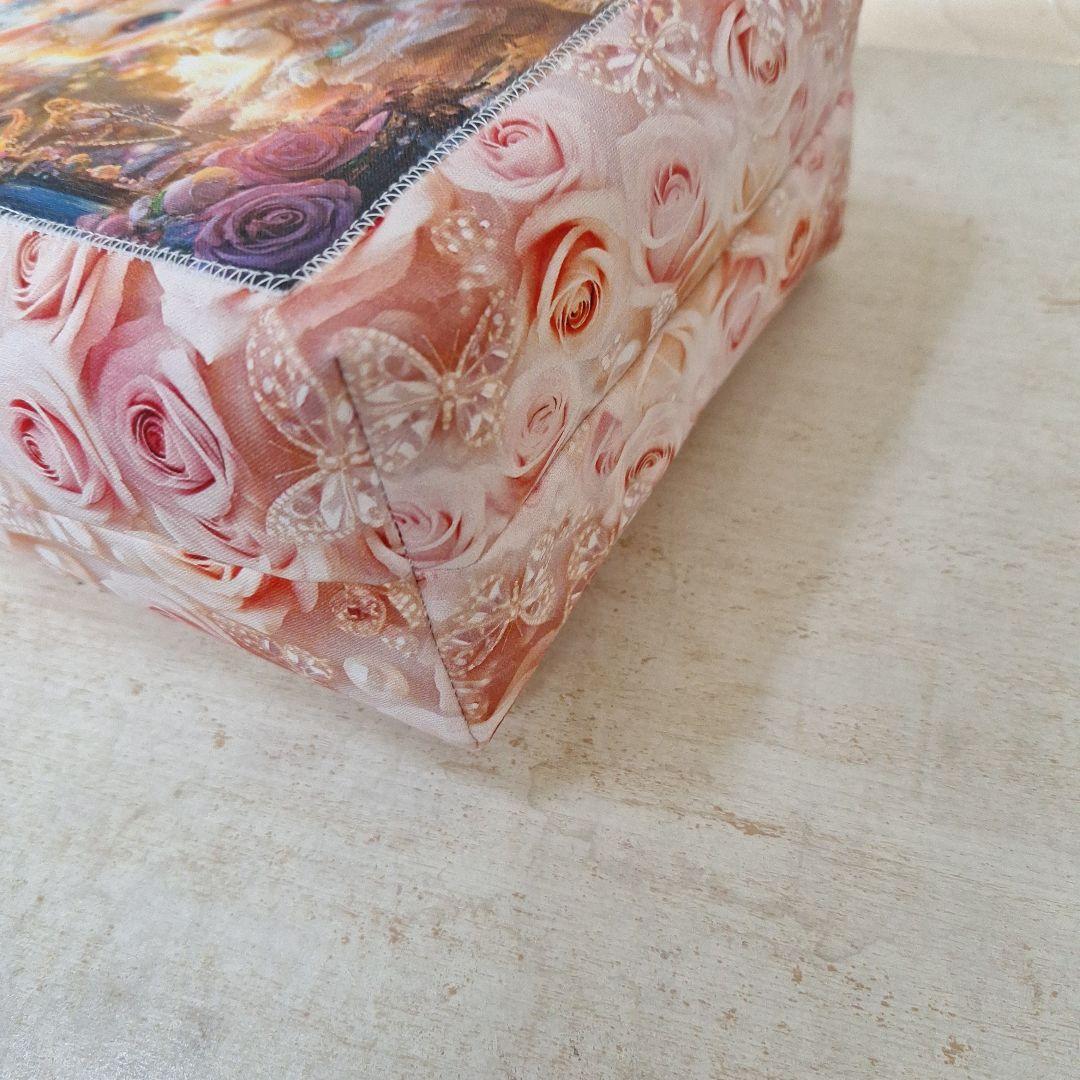 激レアねこと女の子パネル生地　ハンドメイド　まちなしバッグ　布バスケット