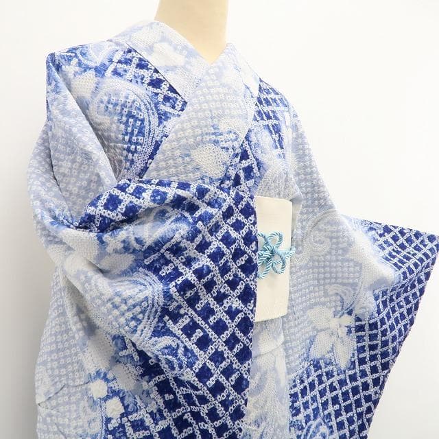 未着用 有松鳴海絞り 夏着物 綿 高級仕立て 仕付け糸付 高級浴衣 6167