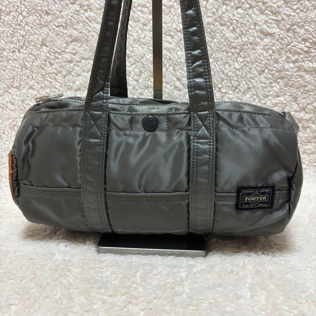 【美品】PORTER タンカー ミニボストン ドラムバッグ シルバーグレー S