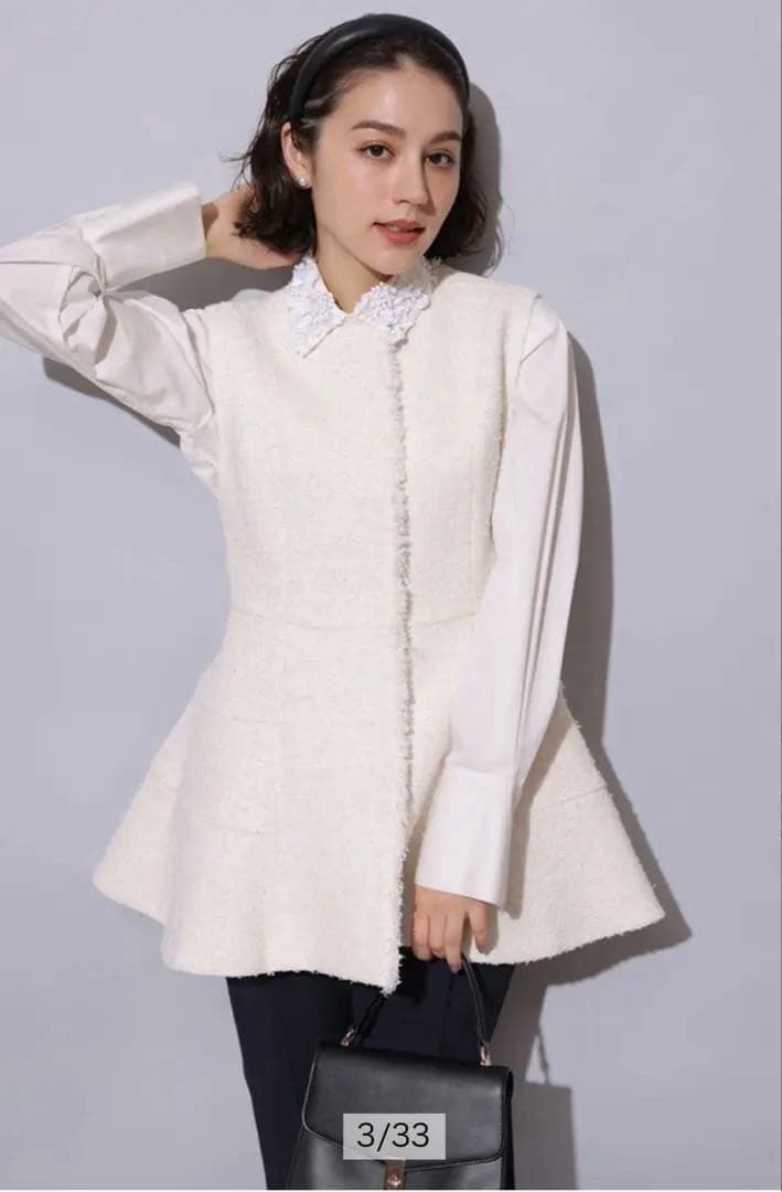 ゆべしArpege storyツイードフレアジレ ホワイト 1アルページュ