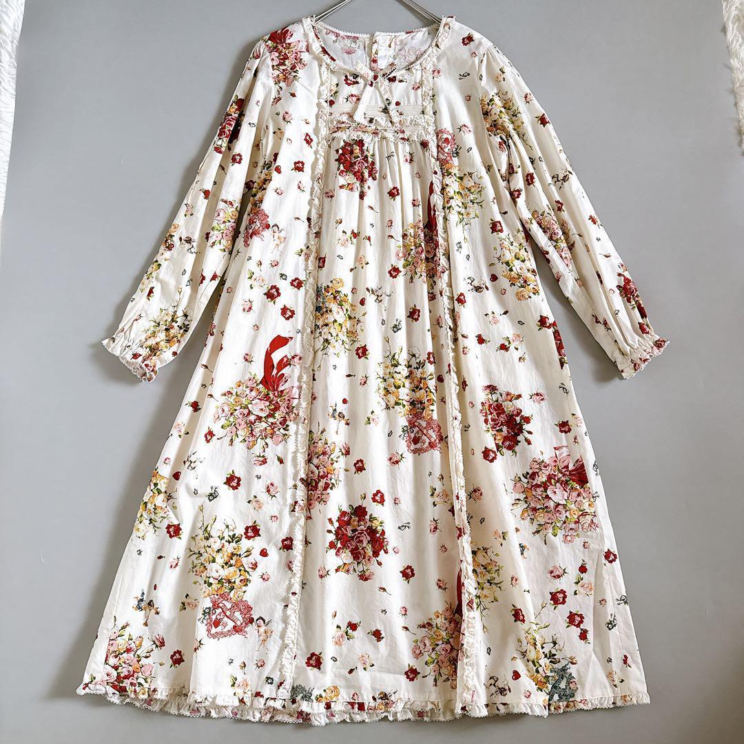 21年モデル✨ピンクハウス アンジェリークローズ柄 ミディ丈ワンピース フリル