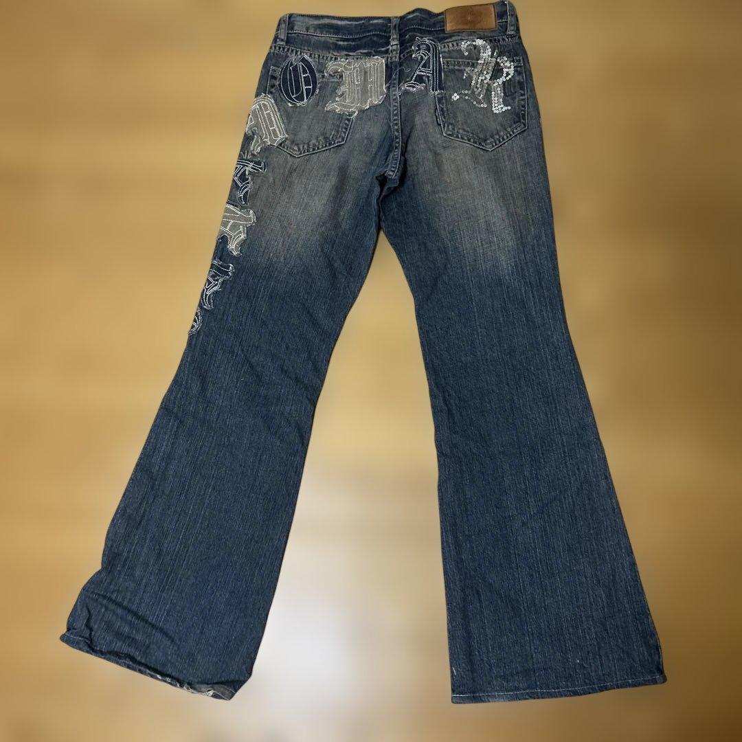 刺繍入りダークブルーブーツカットデニム　ヴィンテージ美品