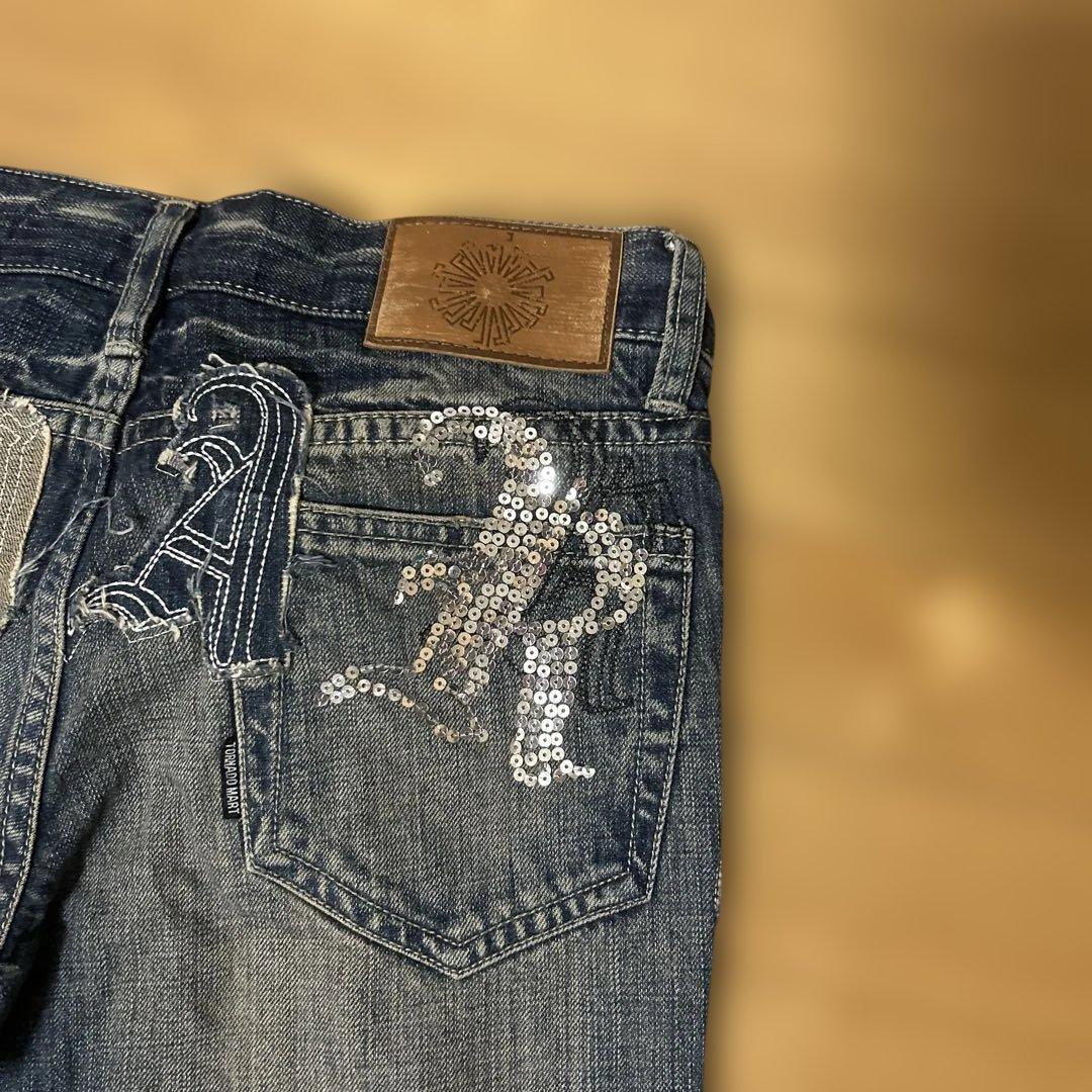 刺繍入りダークブルーブーツカットデニム　ヴィンテージ美品