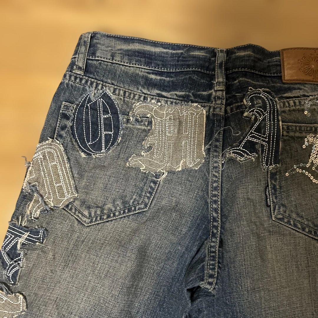 刺繍入りダークブルーブーツカットデニム　ヴィンテージ美品