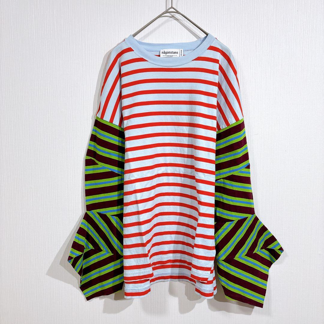 nagonstans ナゴンスタンス ボーダー　パネルスリーブTシャツ