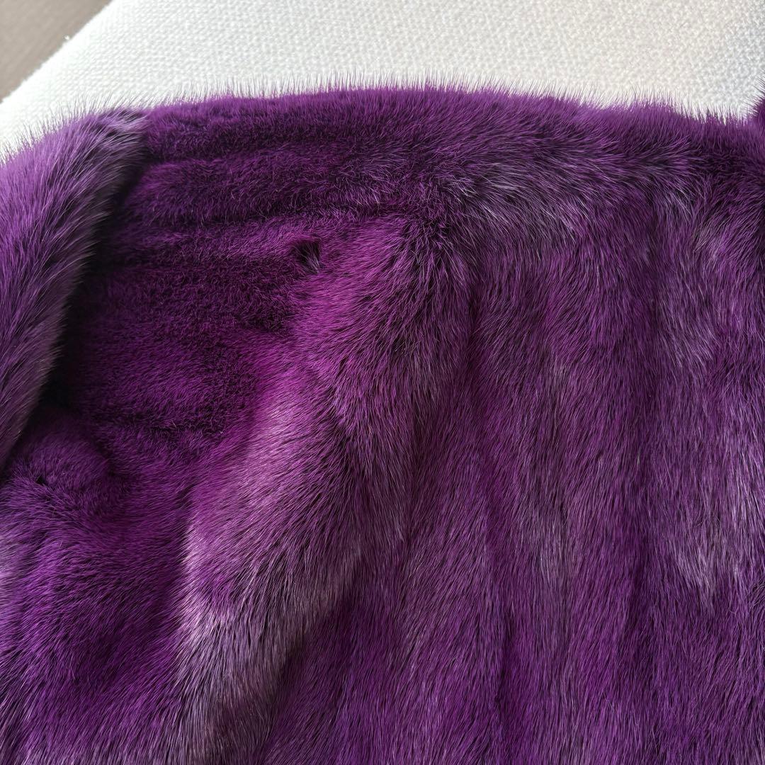 ミンク 毛皮 ショートコート フード付 紫 サイズ6