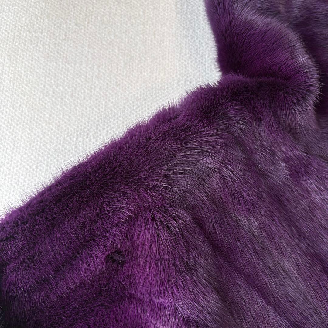 ミンク 毛皮 ショートコート フード付 紫 サイズ6