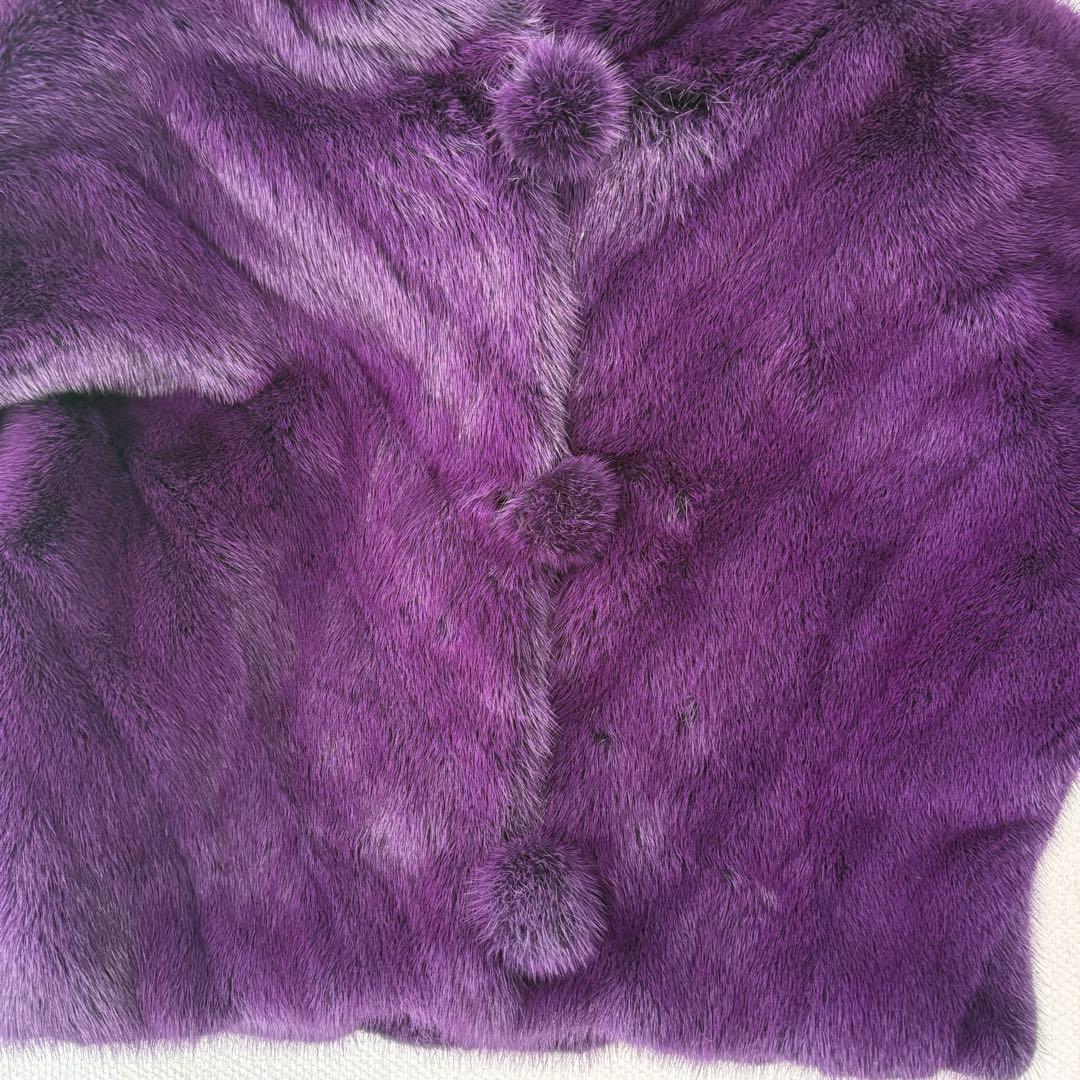 ミンク 毛皮 ショートコート フード付 紫 サイズ6