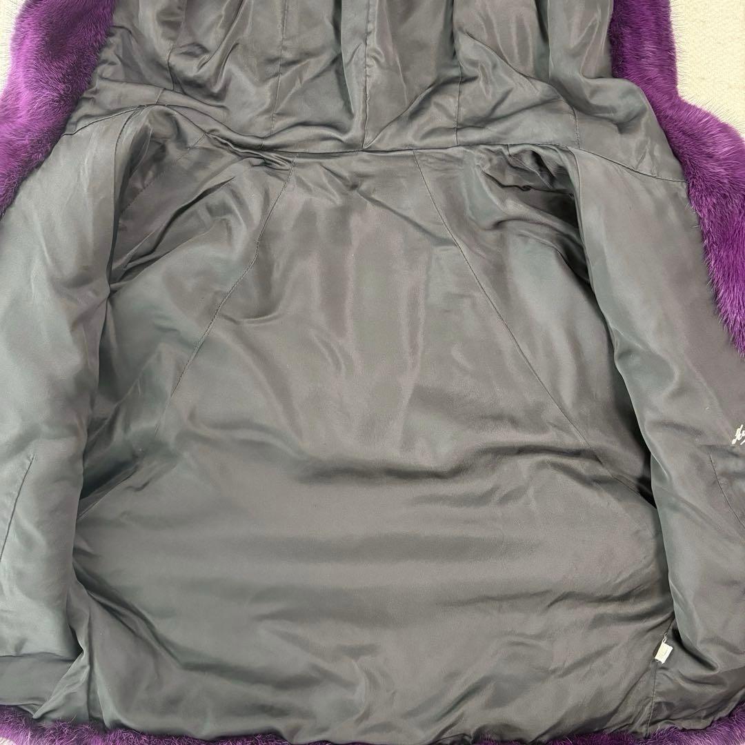 ミンク 毛皮 ショートコート フード付 紫 サイズ6