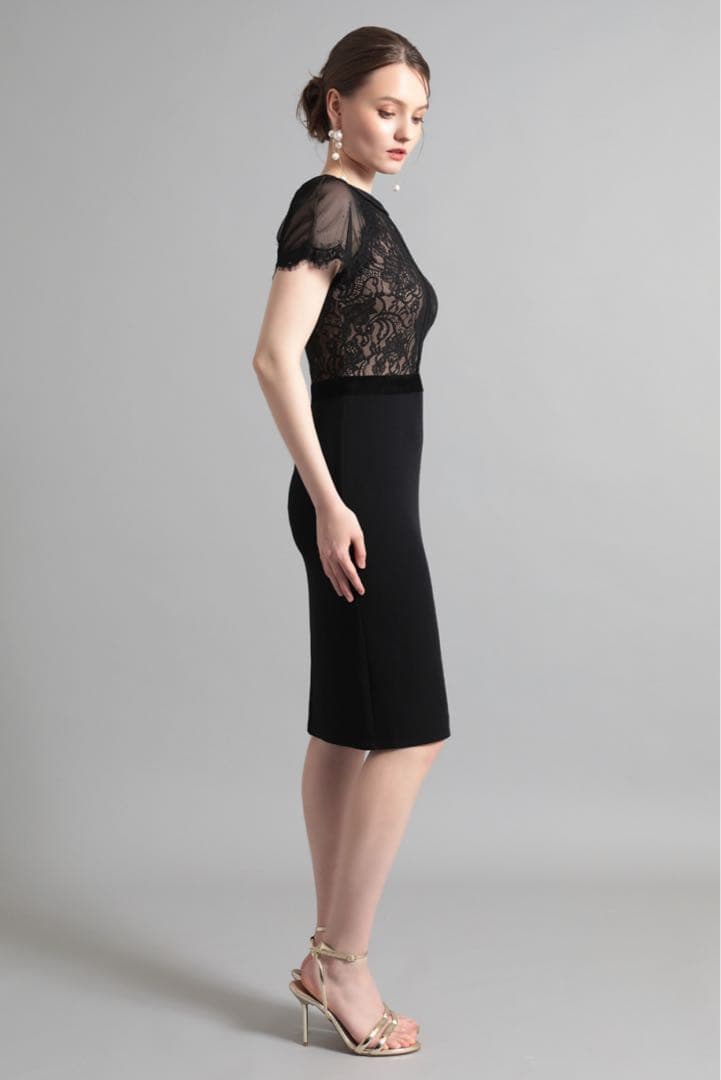 タダシショージ フラワーレース切り替えドレス ドットチュール サイズ2