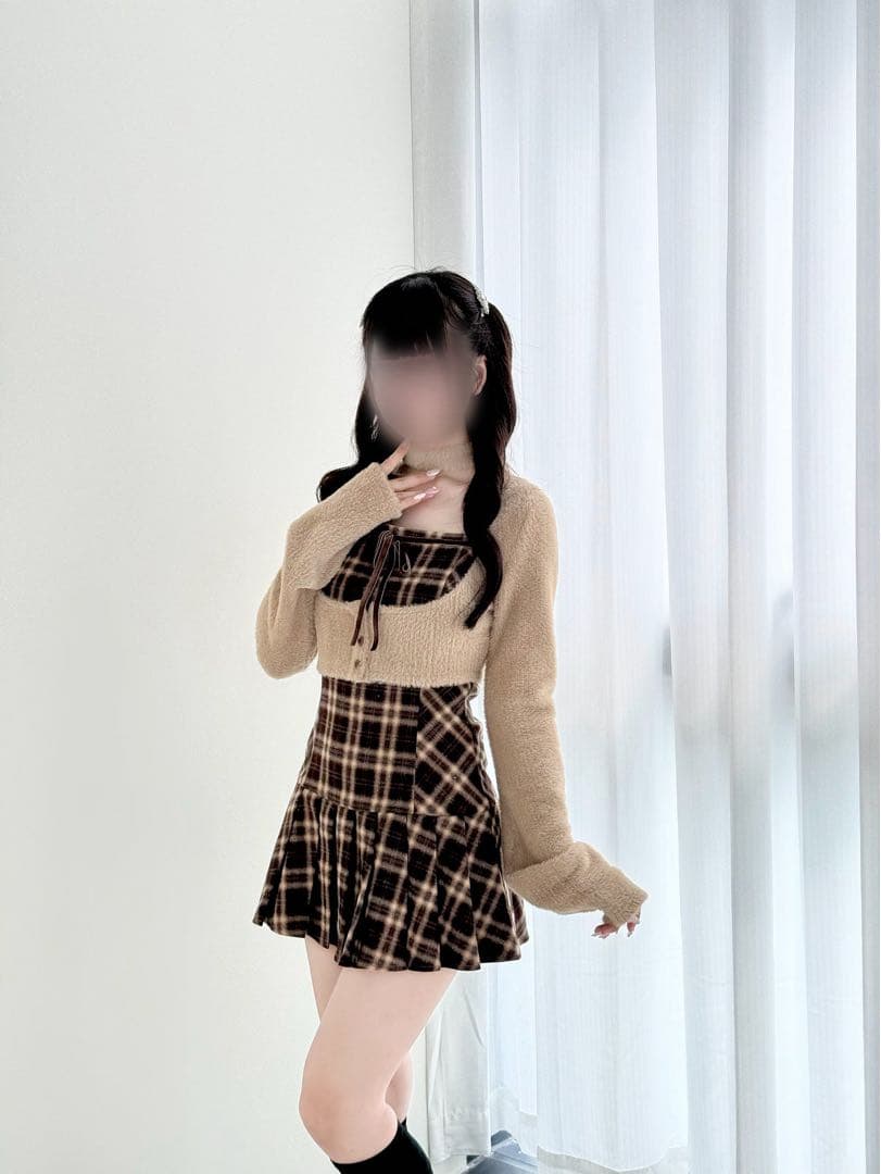 新品タグ付き BunnyLis ファーボレロ×チェックミニワンピ