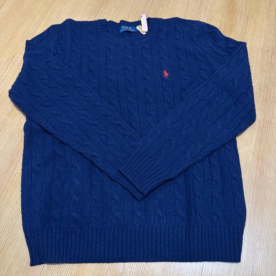 POLO RALPH LAURENカシミヤ混ケーブルニット ネイビー 1回着用