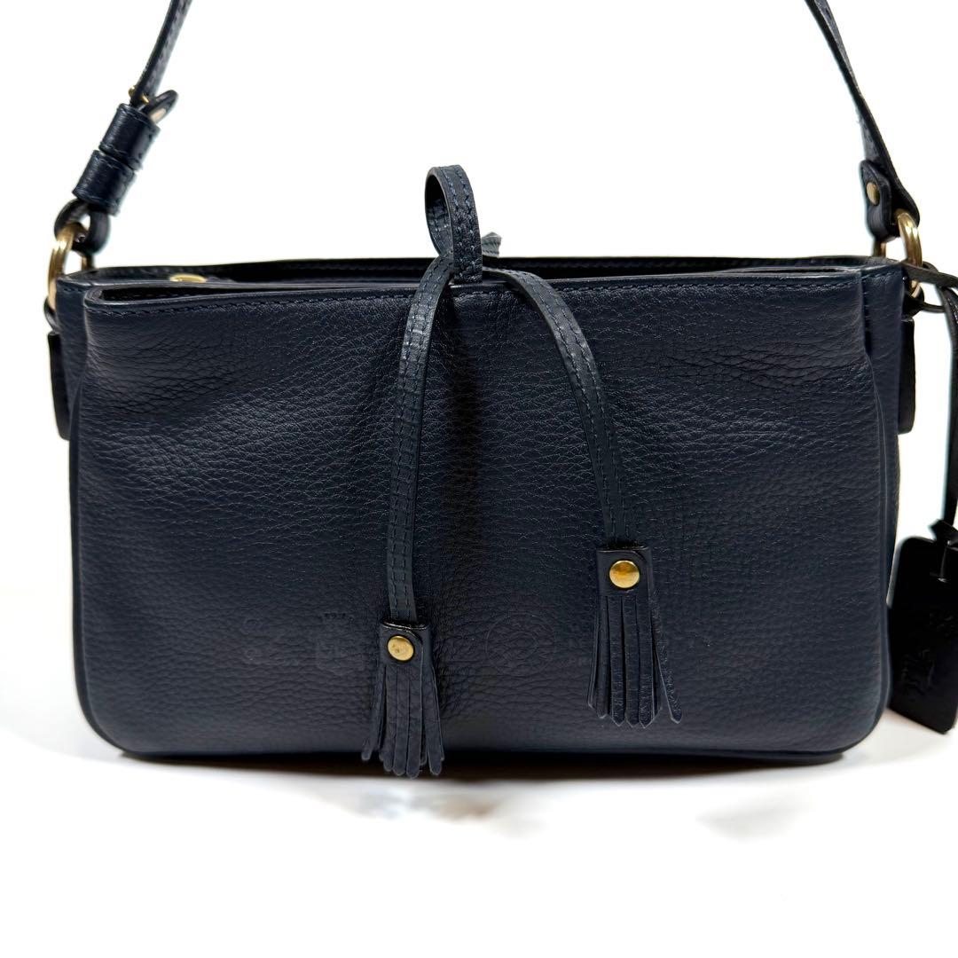 【未使用級】【近年】フェリージ　ショルダーバッグ　シボ革　タッセル　ネイビー