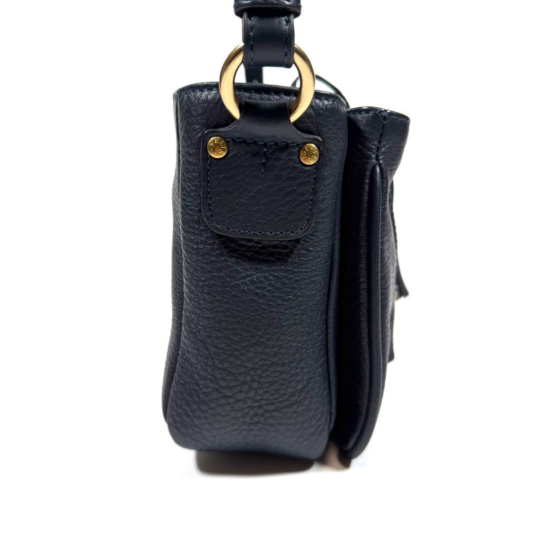 【未使用級】【近年】フェリージ　ショルダーバッグ　シボ革　タッセル　ネイビー