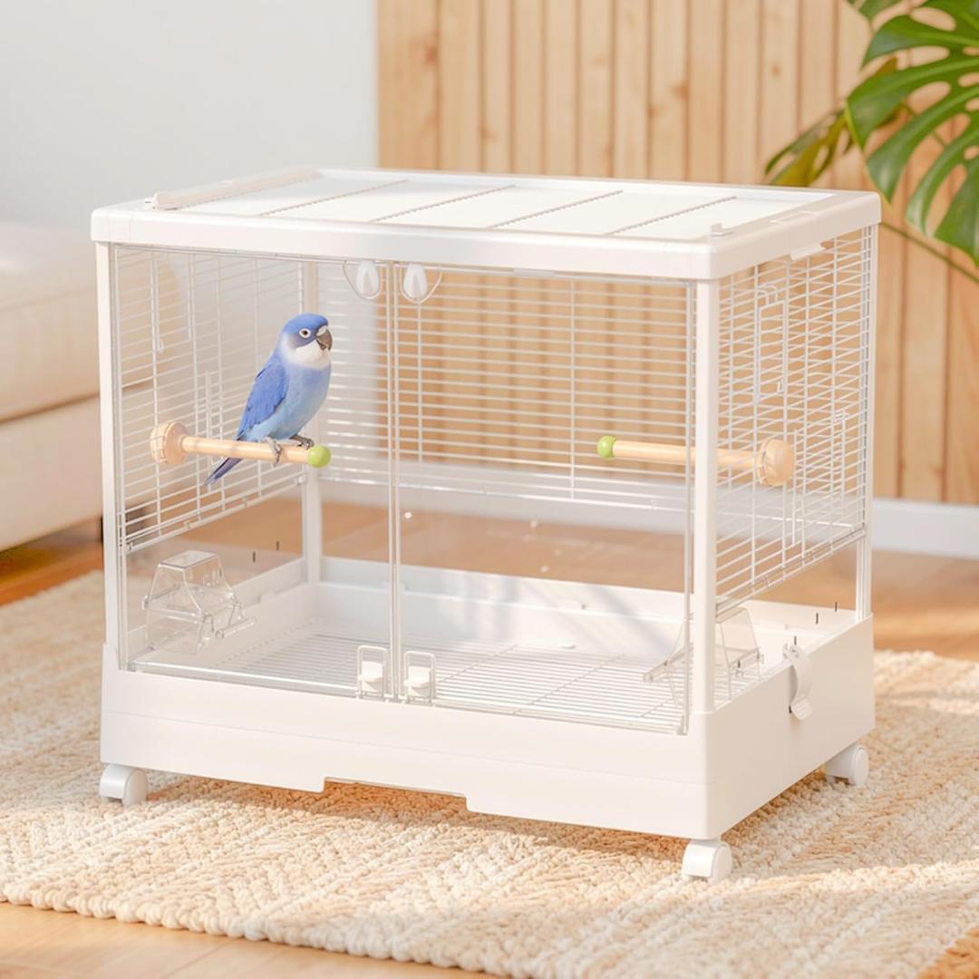 【Ruexue】大型バードケージ 65cm幅 アルミ合金柱 餌飛び散り防止設計