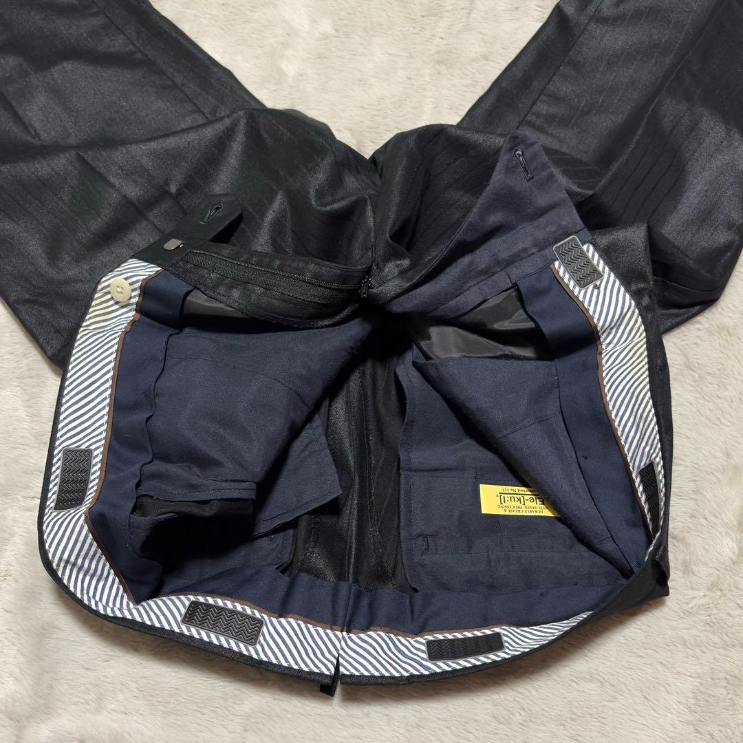 美品 パーソンズフォーメン 3ピース スーツ ブラック ストライプ AB4 光沢