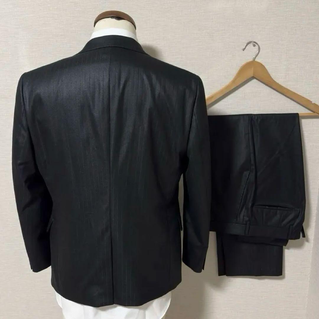 美品 パーソンズフォーメン 3ピース スーツ ブラック ストライプ AB4 光沢