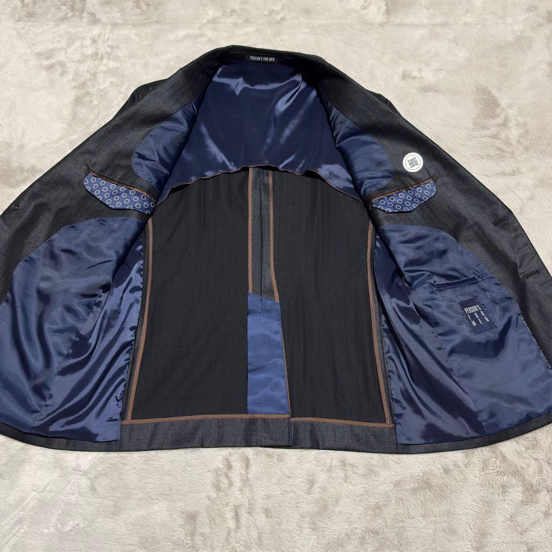 美品 パーソンズフォーメン 3ピース スーツ ブラック ストライプ AB4 光沢