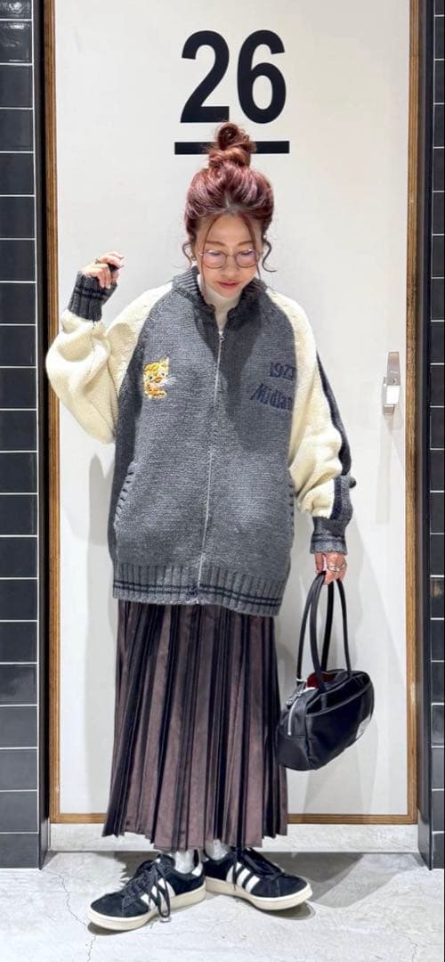 スカジャン風ニットブルゾン　ニコアンド