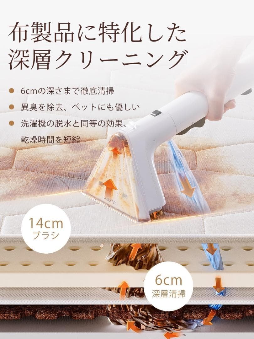 カーペットクリーナー カーペット洗浄機 12KPa 強力吸引力 大容量水タンク