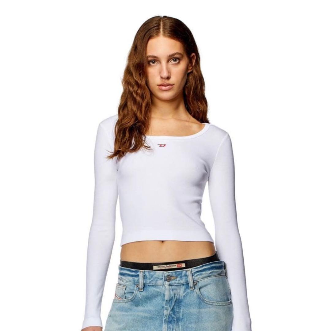 大人気 DIESEL ディーゼル（S）ホワイト 長袖 クロップドTシャツ