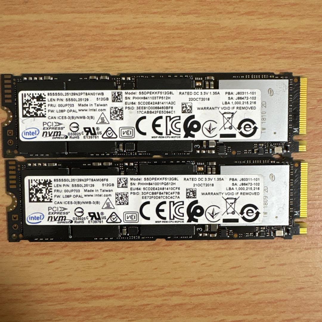 Intel 512GB PCIe NVMe SSD M.2 2280 2枚セット