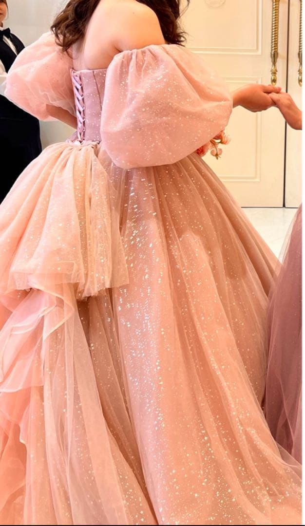 ウエディングカラードレス　6点セットプリンセスライン ピンク パニエ付き値下中！