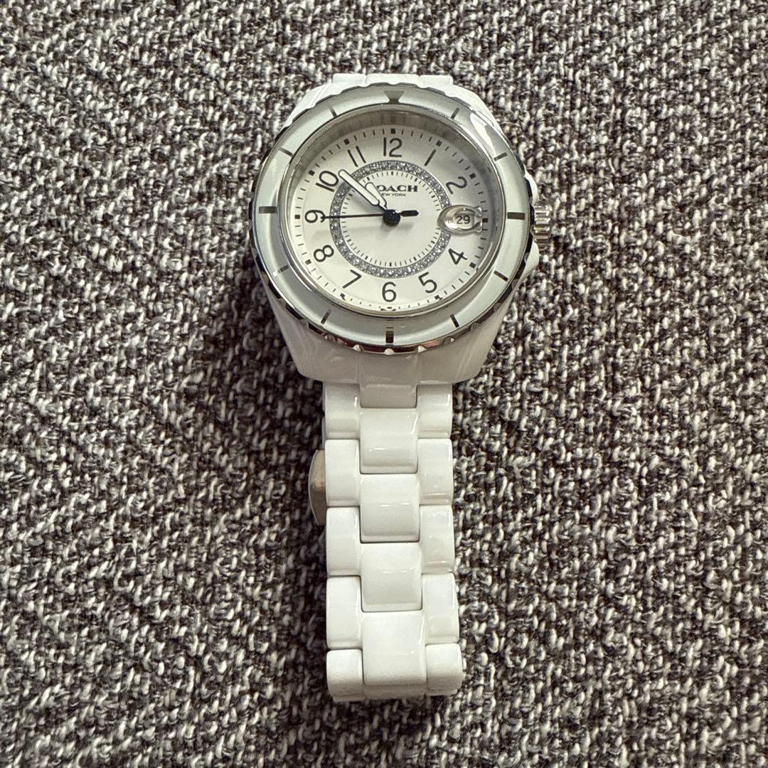 COACH コーチ プレストン ホワイトセラミック 腕時計 スワロフスキー