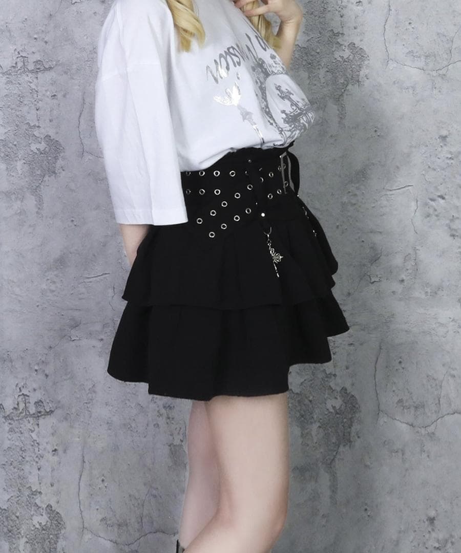 アミリージュ　ハトメベルト付きフレアスカート　クロスチャーム　ゴスロリ　パンク