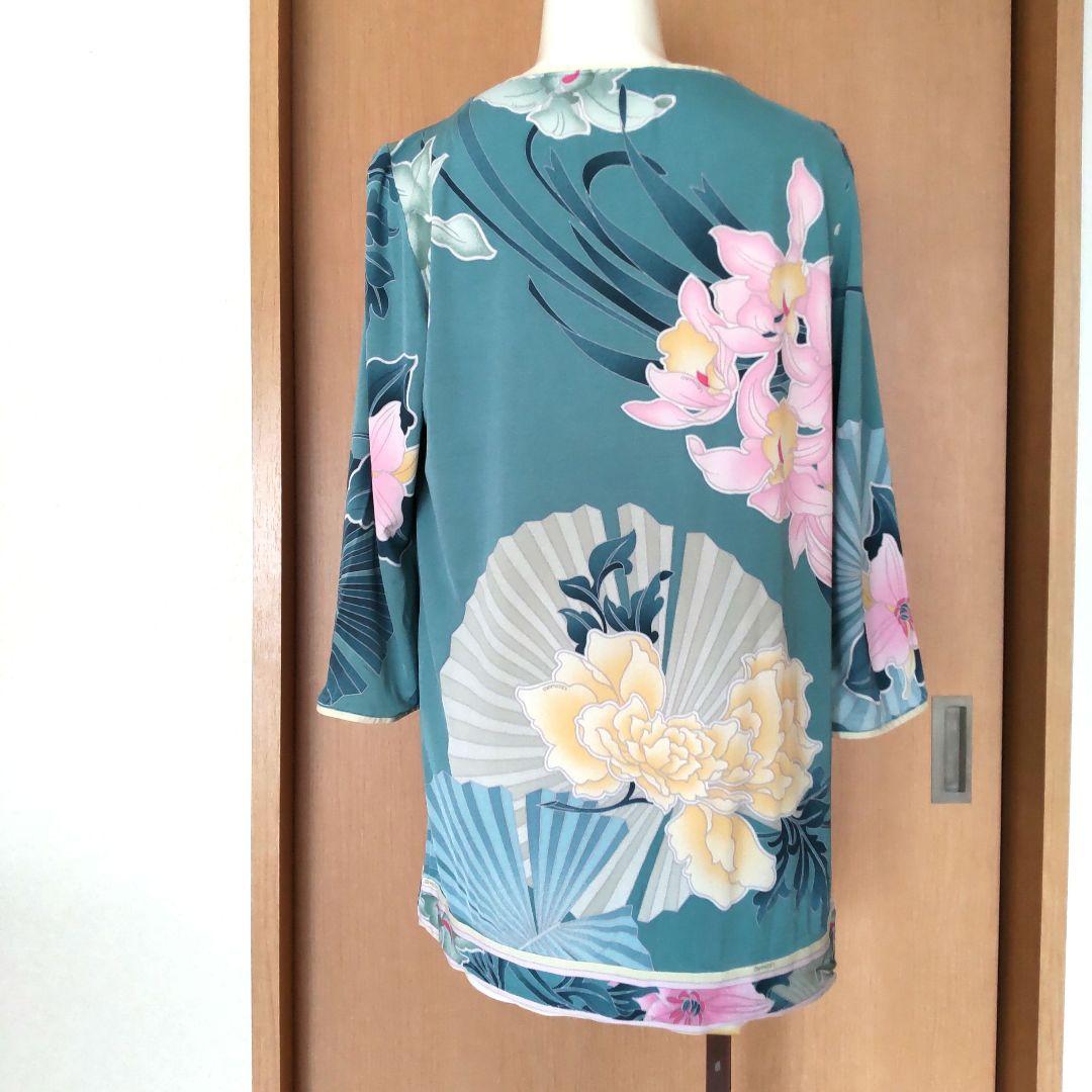 LEONARD PARISシルク 花柄 七分袖チュニック 42 イタリア製 絹