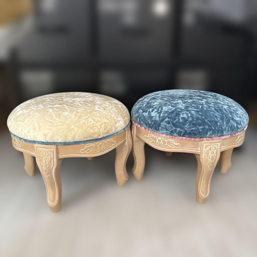 フットスツール　色褪せなし　美品　ベルベット　2脚セット　アフタヌーンティー