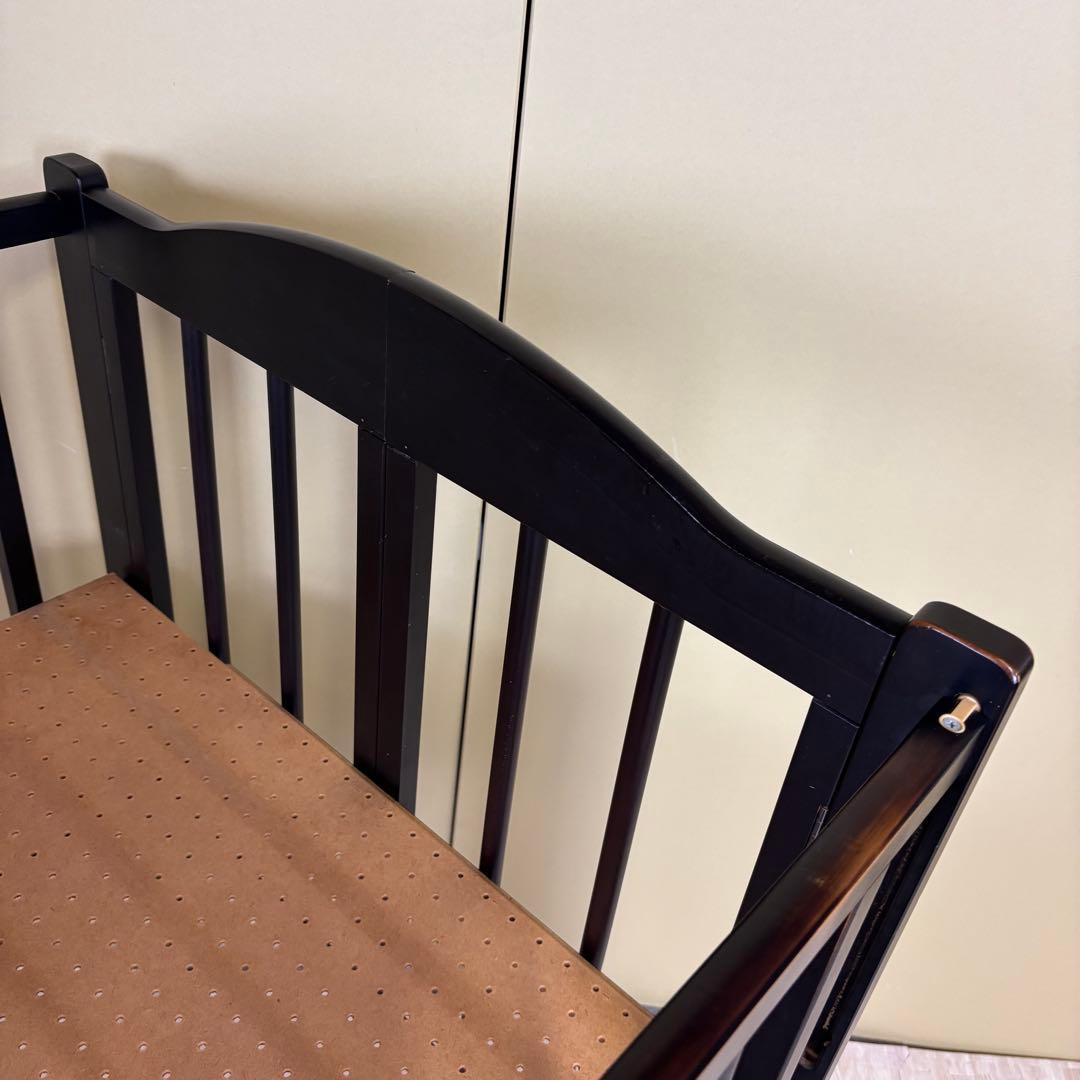 ☆除菌清掃済☆　スリーピー　折りたたみベビーベッド　ハイタイプ　ダークブラウン