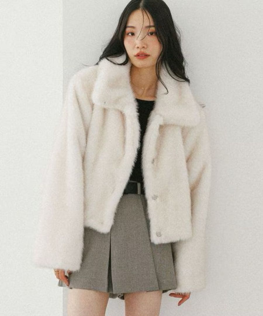 Heather ヘザー　MIXファーショートジャケット　ホワイト
