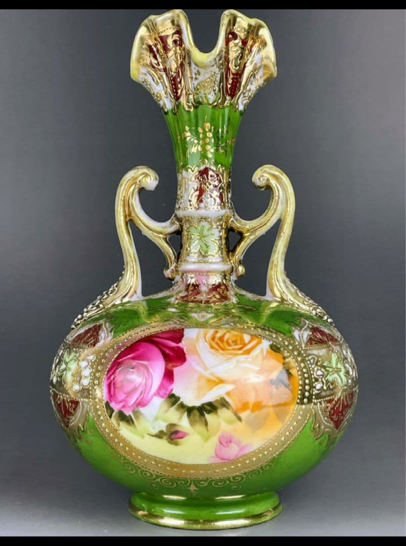 宮*浩様 アンティーク オールドニッポン アールヌーボー様式 薔薇紋 金盛り 花