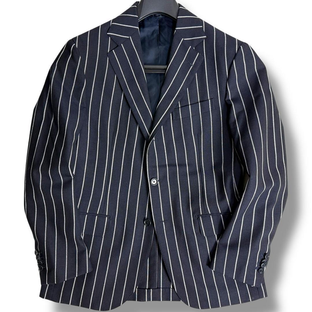 J6451超美品 デペトリロ Napoliチョークストライプジャケット 紺 50