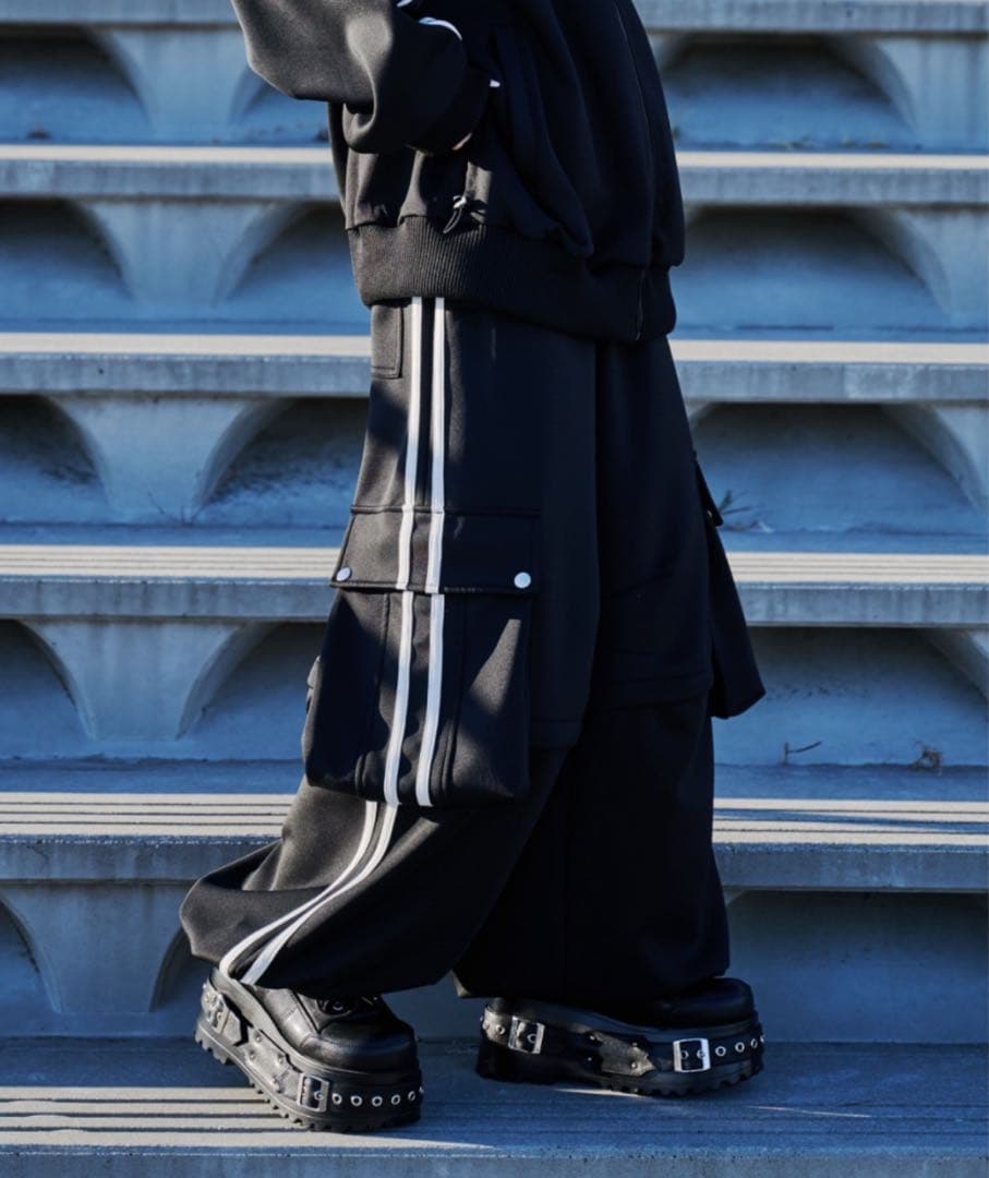 REFLEM 2WAYワイドカーゴトラックパンツ ブラック×ホワイト