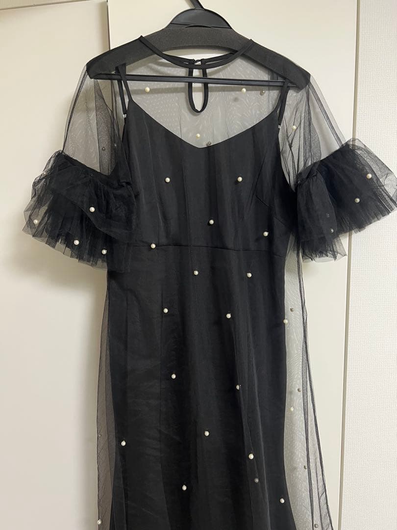 LEJA ティアードフリルスリーブレイヤードパールワンピースドレス