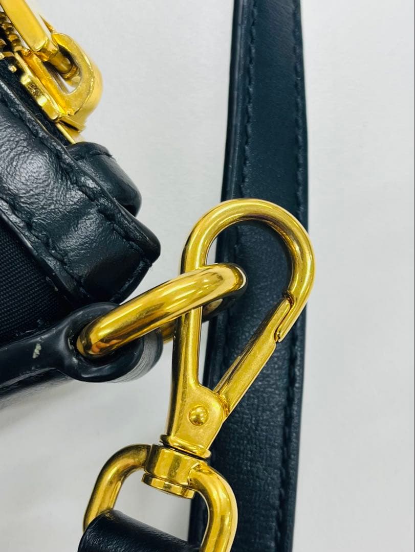 【美品】PRADA 黒 ナイロン レザー ハンドバッグ 2WAYショルダー付