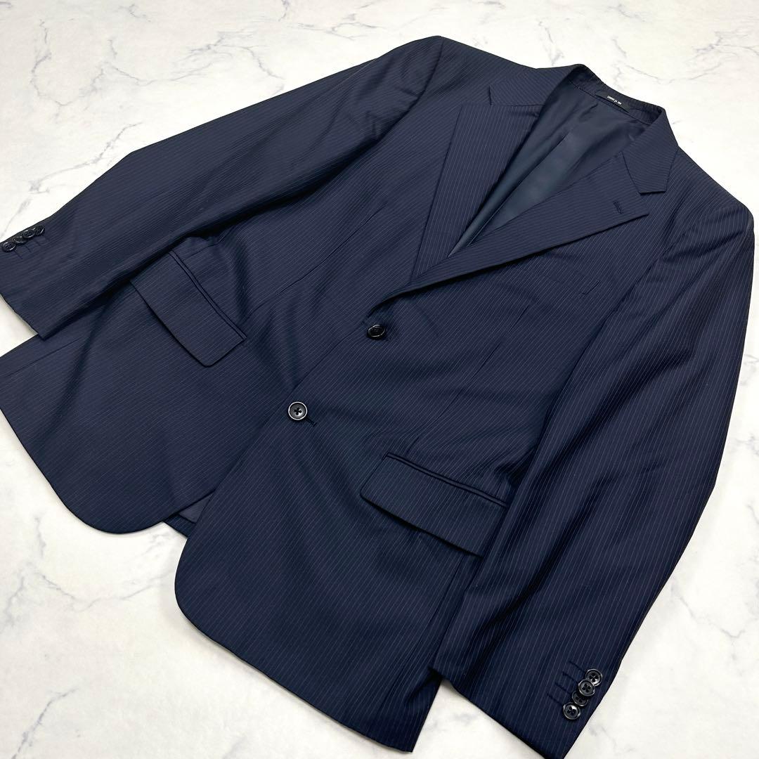 希少 LL【コムサイズム】セットアップ ジャケット パンツ ネイビー ストライプ