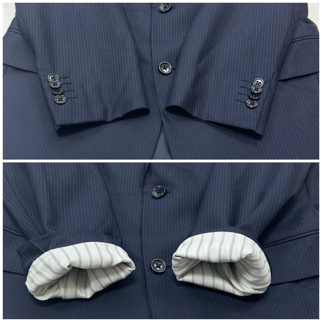 希少 LL【コムサイズム】セットアップ ジャケット パンツ ネイビー ストライプ