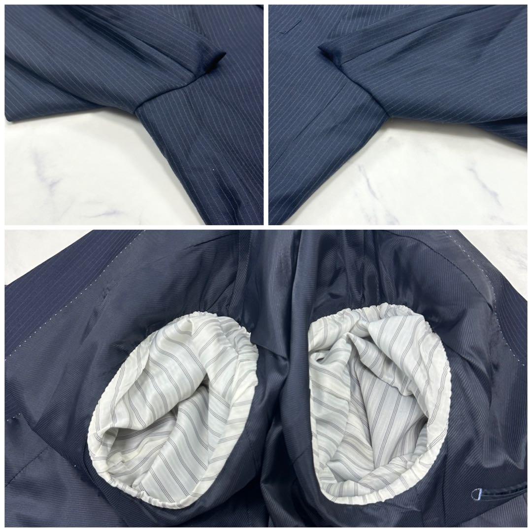 希少 LL【コムサイズム】セットアップ ジャケット パンツ ネイビー ストライプ