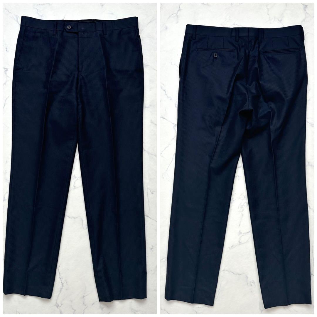 希少 LL【コムサイズム】セットアップ ジャケット パンツ ネイビー ストライプ